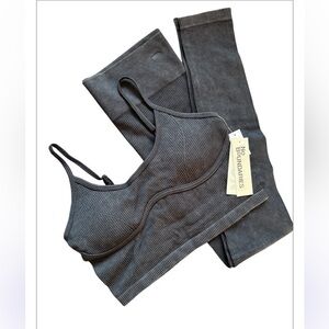 Charcoal Ribbed Corset Bralette and Leggings Set Size M